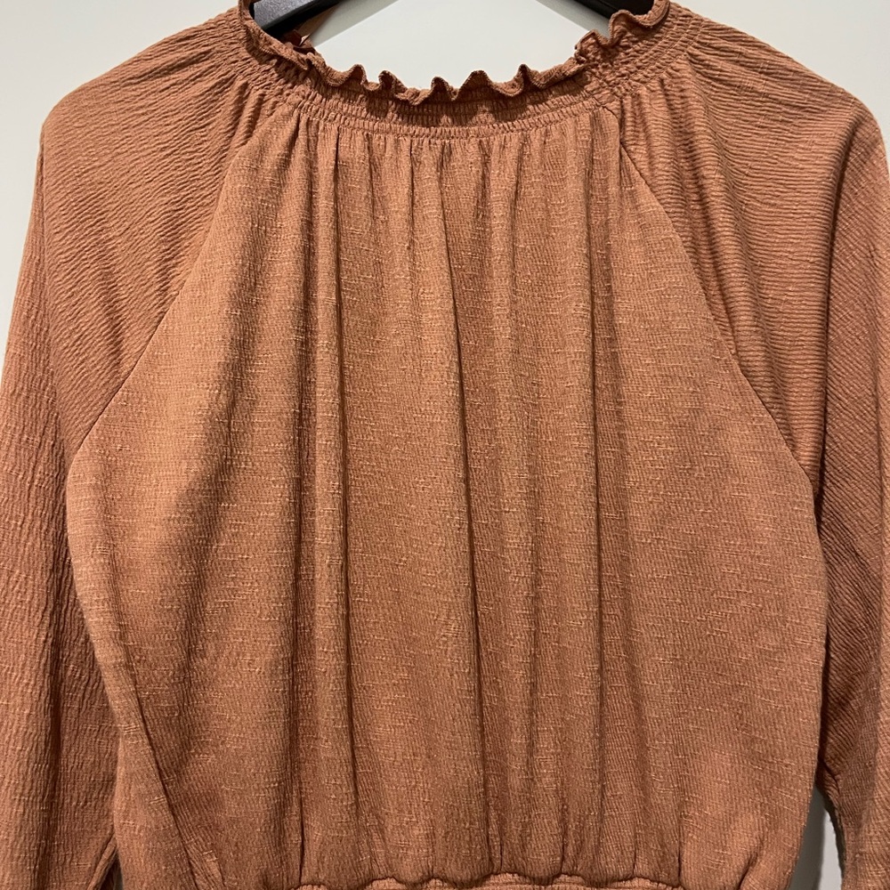 Gentle Fawn Brown Women's Blouse Elastic Cuffs and Waist Gathered Neckline - Picture 5 of 5